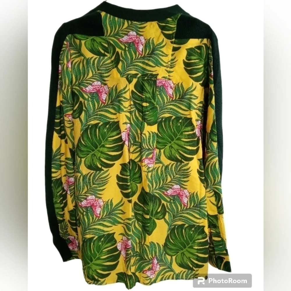 Free People x Sandrine Tropical Palm Tree Mixed Media Cardigan Sweaterl Small